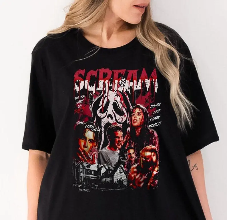 Ghostface T-Shirt Scream Movie Horror Fan Shirt Spooky Halloween Apparel Vintage 90s Horror Tee Retro Scary Movie Gift Unisex Graphic Tee
