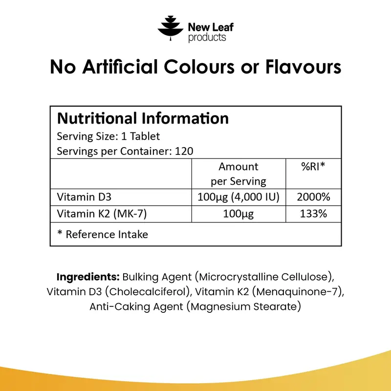 Vitamin D3 & K2 Tablets D3 4000iu + Vitamin K2 100mcg - 4 Months Supply Healthcare Supplement 5