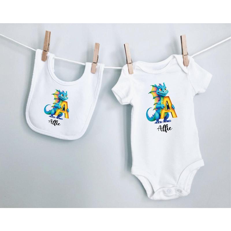 Personalised Dragon Letter Baby Bib with Name - Soft Polyester and Cotton Blend 5