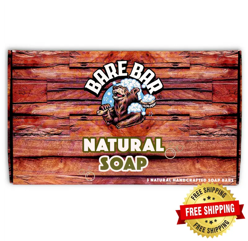 Natural Soap Gift Box - Bare Bar Natural Soap for Men - Heavy Exfoliation - Woodsy & Earthy Essential Oil Blend - Nourishing & Moisturising 3