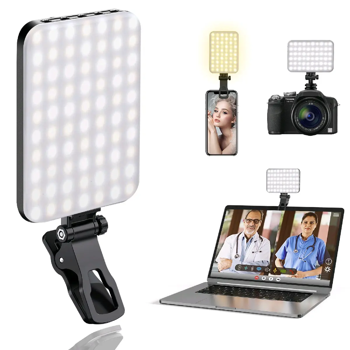 Portable Selfie LED light , Lightweight Clip-on Phone Selfie Light, 2200mAh Rechargeable Type C Light, 7 Lighting Mode LED Selfie Light For Phone, Laptop, Tablet, Live-stream, Makeup, Ideal For Gifting Accessories Cellphone Smartphone