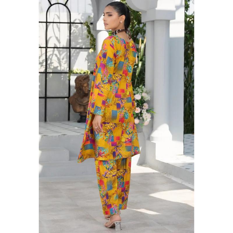 Readymade womenswear Linen Ethnic Floral Printed CO-ORDS-1452-Mustard Shirt Suit 2