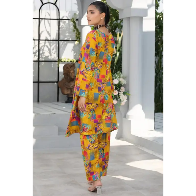 Readymade womenswear Linen Ethnic Floral Printed CO-ORDS-1452-Mustard Shirt Suit 2
