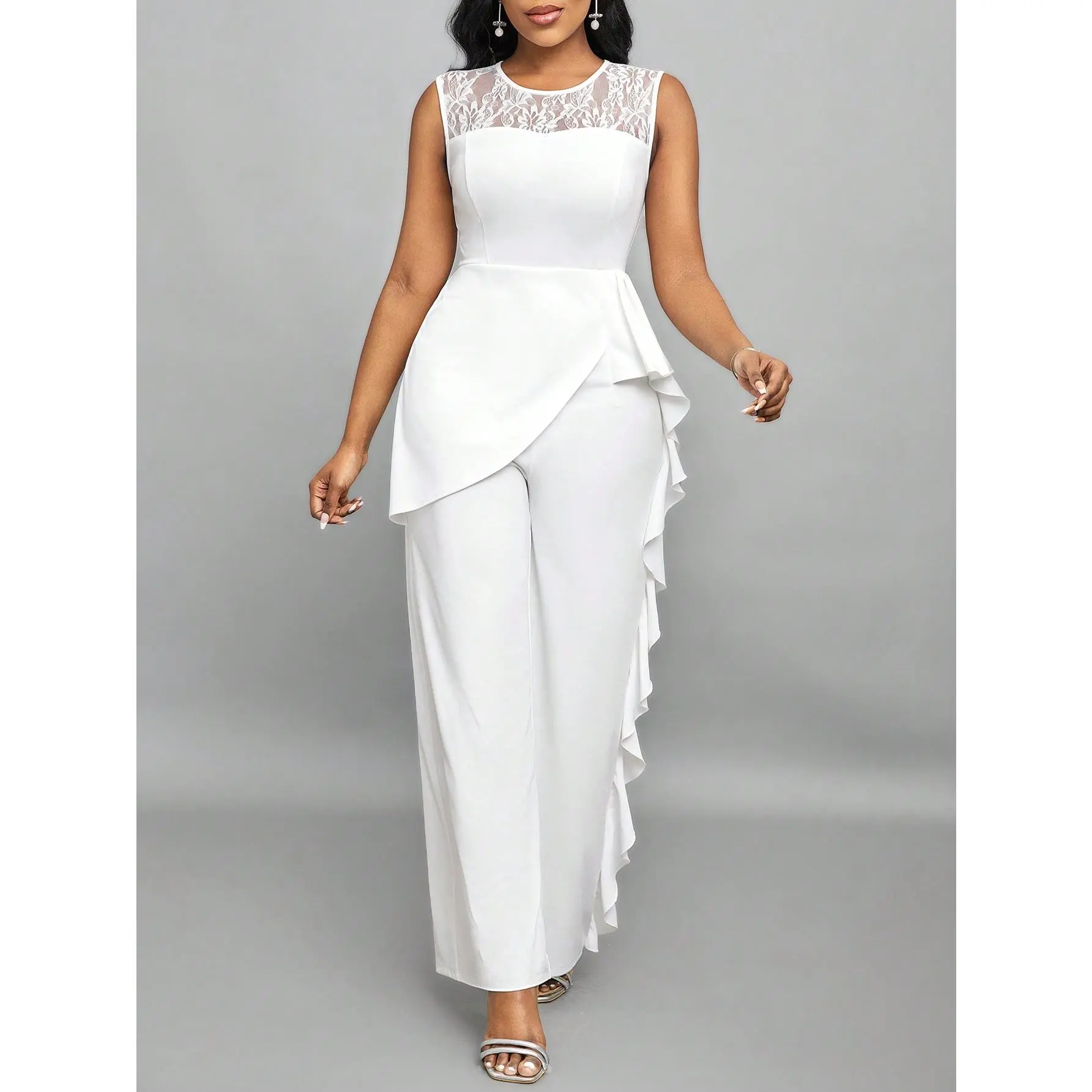 Lady Lace Patchwork Sleeveless Jumpsuit For Women Fabric Fit