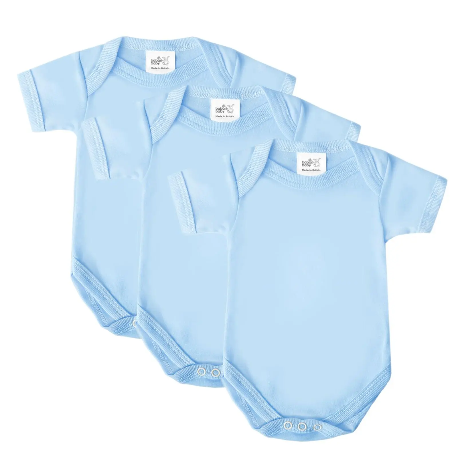 Baban Baby Bodysuits - 3 Pack, Vests 100% Cotton, Pink, Blue, White, Cream, Newborn to 24 Months