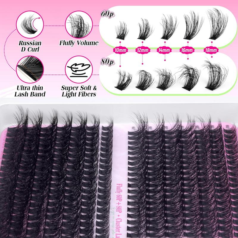 Product Introduction of Fluffy Individual Eyelashes Kit 280Pcs   DIY  Extension Kit with  Bond and Seal  Glue and Tweezers - Makeup, Cosmetic Eyelash Extensions Eyelashes Extensions cluster lashes 8