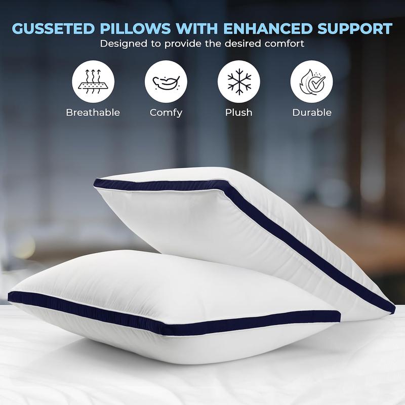 Pack of 2 Premium Egyptian Cotton Box Pillows Hotel Quality Pillow for Back Stomach Side Sleepers Down Alternative Filing Bed Pillow Hypoallergenic Breathable Washable Cover 9