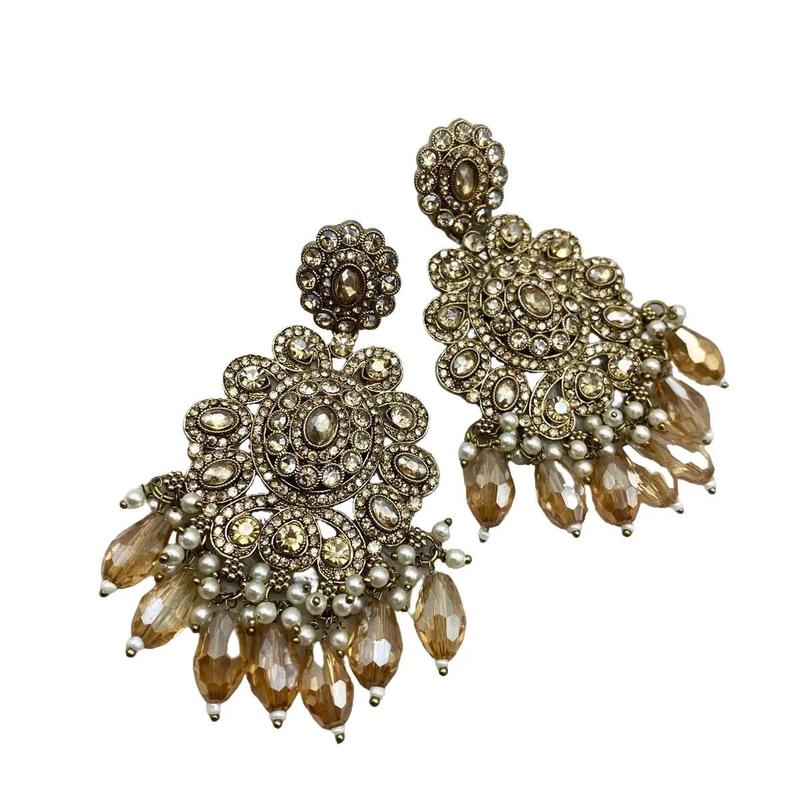 Gana Gold Stone Long Necklace Set - Antique Gold Indian Jewellery (Free Delivery) 4