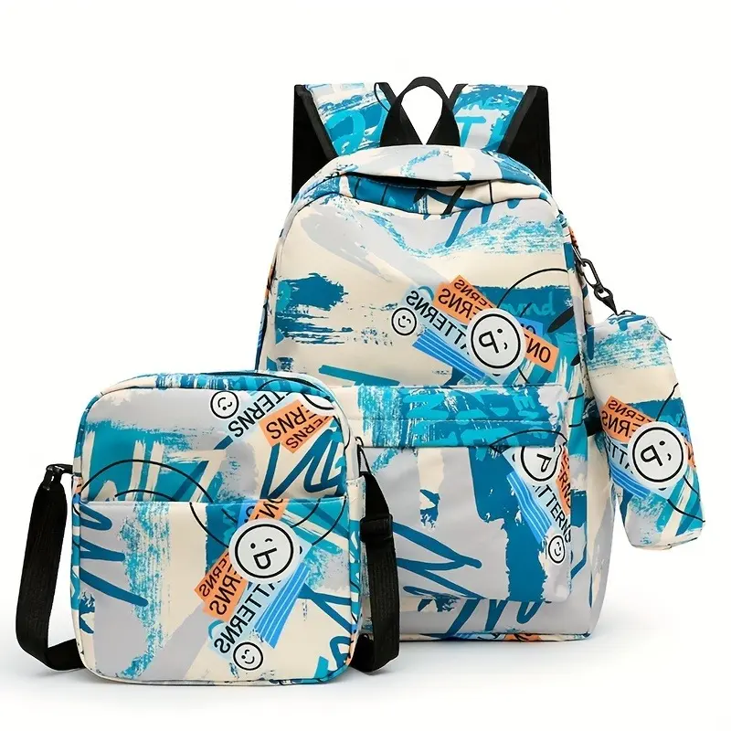 Three Pieces Set Men's Backpack With Handbag& Pencil Case, Dirt Resistant Ultra Lightweight Large Capacity Backpack For Teen Boys 6