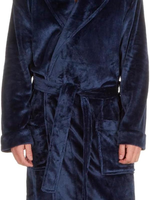 Mens Luxury Soft Coral Fleece Hooded Dressing Gown Robe Small-5XL 4