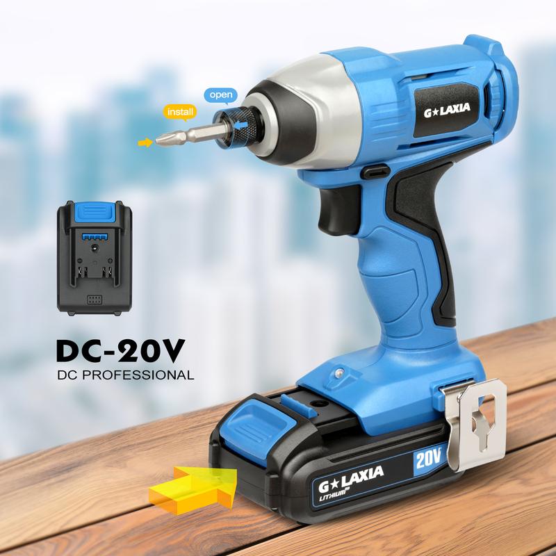 Product Introduction of Rechargeable Impact Driver 20V, Yunirvana Variable Speed (0-2800RPM) Cordless Impact Driver with 6Pcs Screwdriver bits,1.3Ah Battery and Charger，Suitable for Tightening Screws 19