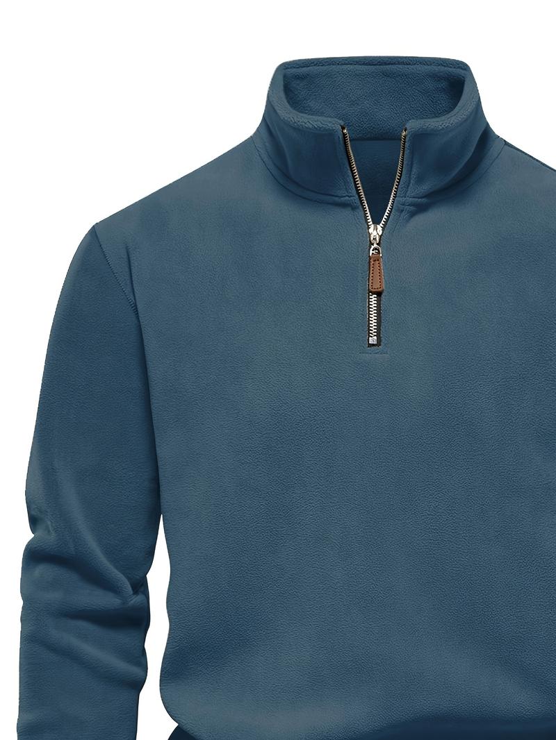 Product Introduction of Autumn & Winter Men's Fleece Henley Shirt, Stand Collar Half Zip Long Sleeve Pullover Top, Male's Classic Fashion, Outdoor Cloth 9