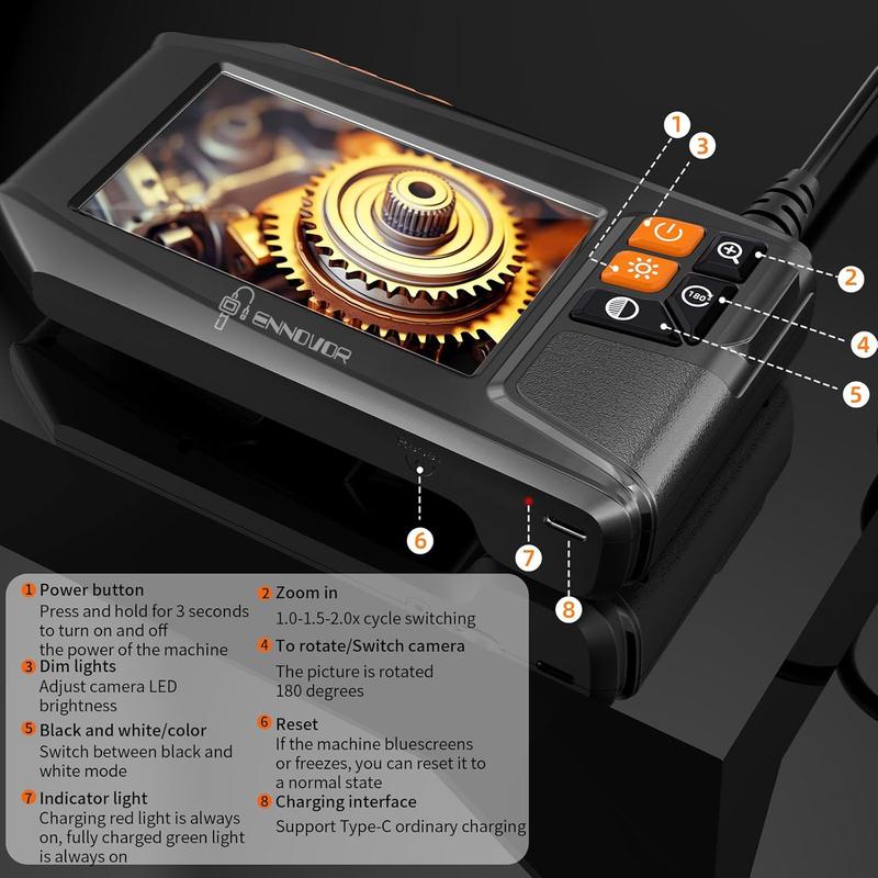 Endoscope Inspection Camera, 8 LED Lights No WiFi Snake Camera, 1920 HD Flexible Rigid Snake Camera, Waterproof IP67 Tube Sink Pipe Drain Camera for Android iOS Tablet Samsung (16.4 ft/ 5m) 3