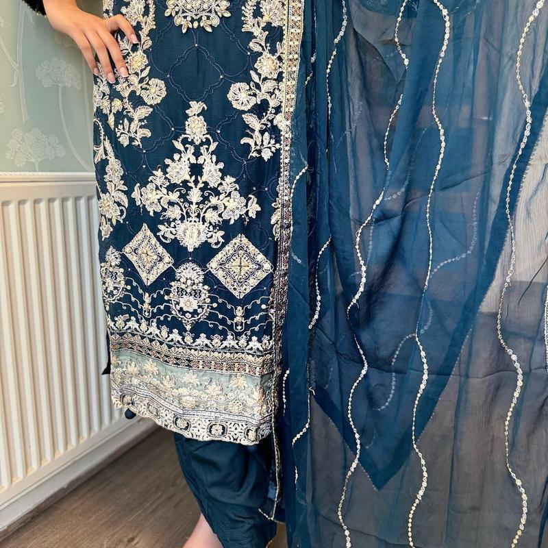 Inspired by Agha Noor Chiffon Fully Embroidered Dress Diamanté Work and Thread Work. Pakistani Womenswear 7