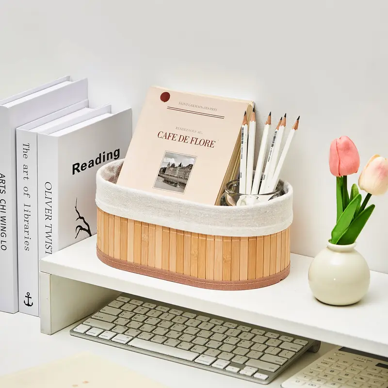 Eden & Willow Set of 3/4 Storage Shelf Baskets with Lining, Stackable Bamboo Storage Divider Boxes for Closet Drawer & Cupboards | Organiser Bins for Cupboards storage  organizer 2