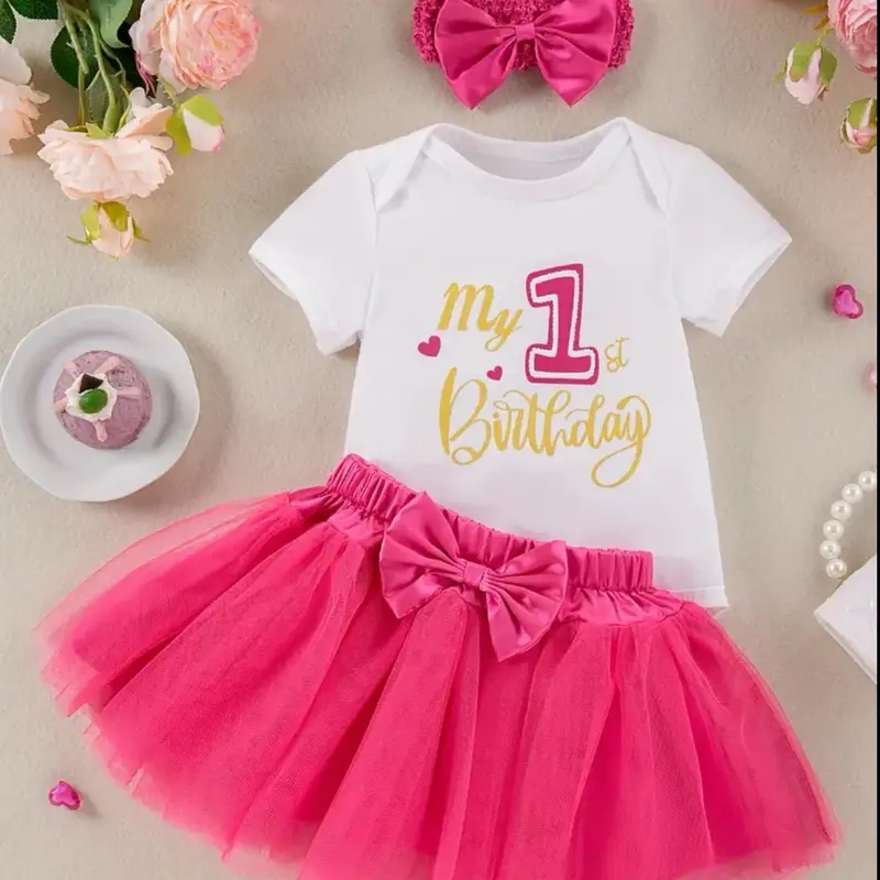 Baby Girls 1st Birthday outfit includes socks and bow headband 1-2yrs 1