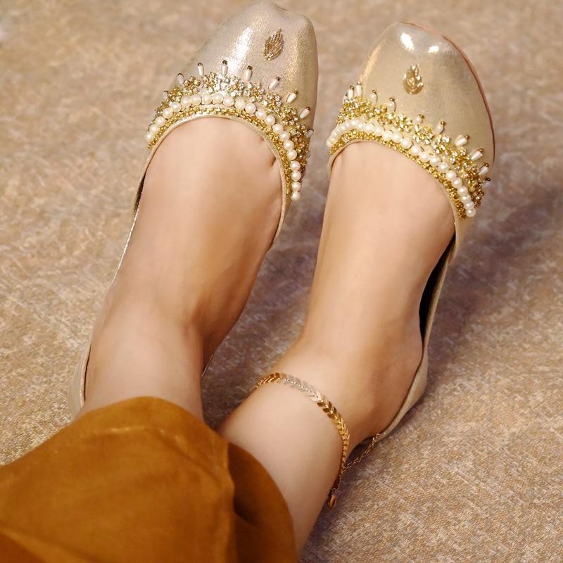 Handmade Ladies Pakistani Indian Khusa Sandal | Diamonte and Pearl Punjabi Jutti | Wedding shoes | Gift For Her | Gold Silver Black Pink Maroon Women Comfort Footwear 5