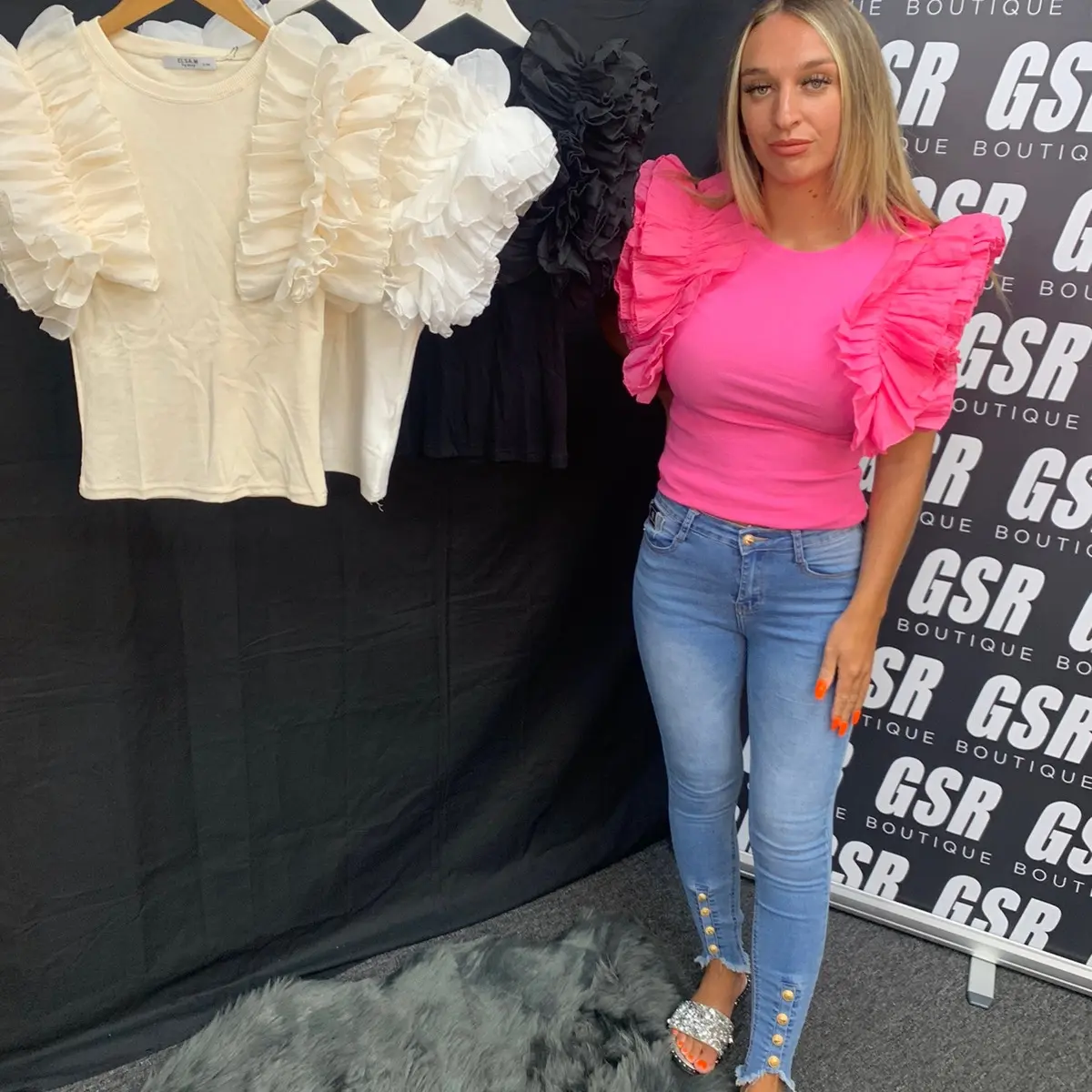 GSR Boutique Olivia Frilly/Ruffled Ladies T-Shirt - Soft Cotton Material