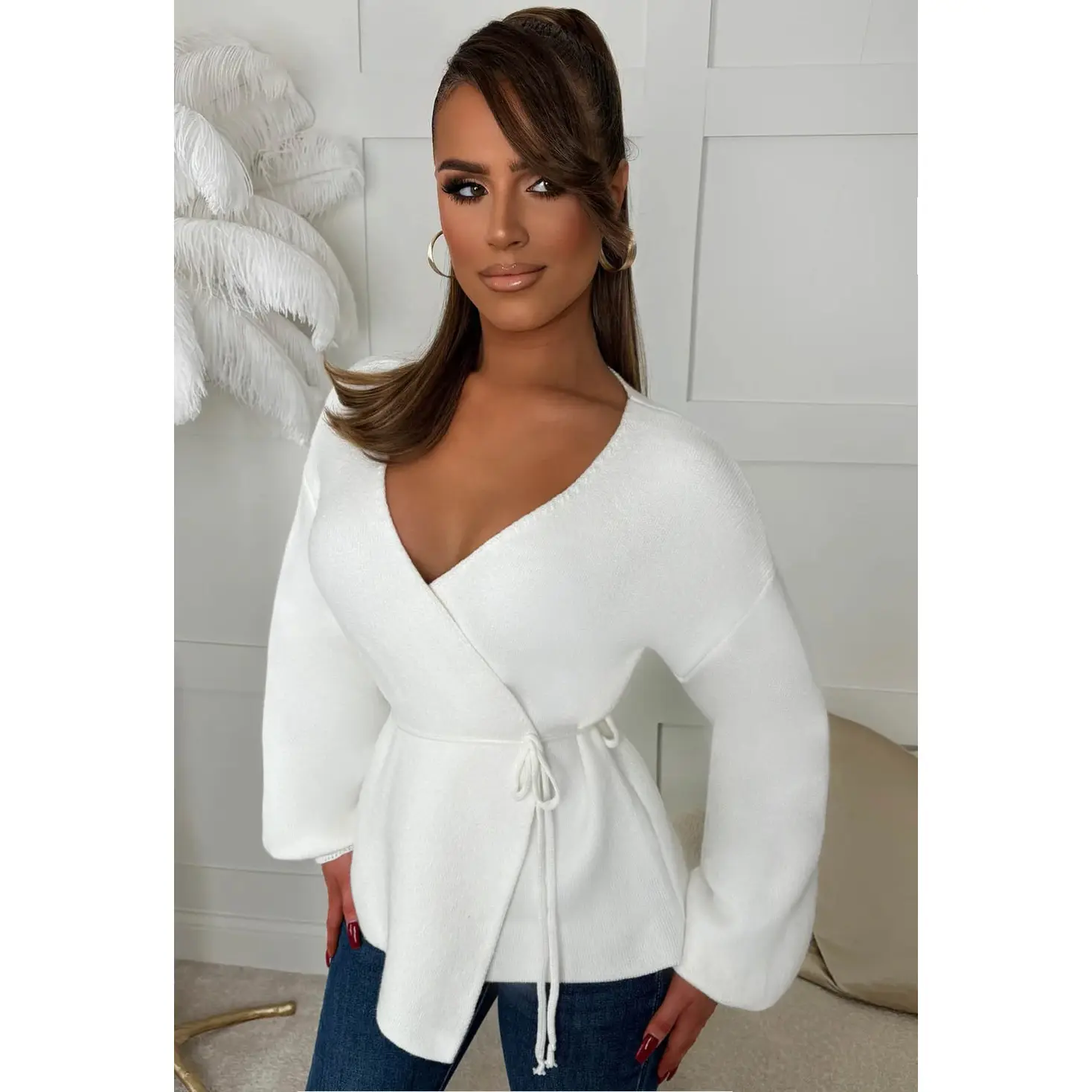 Ever Mine Cream Tie Waist Knit Wrap Jumper