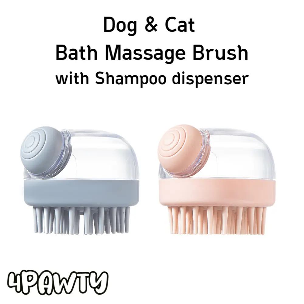4Pawty Dog&Cat Bath Brush with Shampoo Dispenser Pet Dog Massage Brush for shower bath Long and Short-Haired Dogs and Cats Grey/Pink