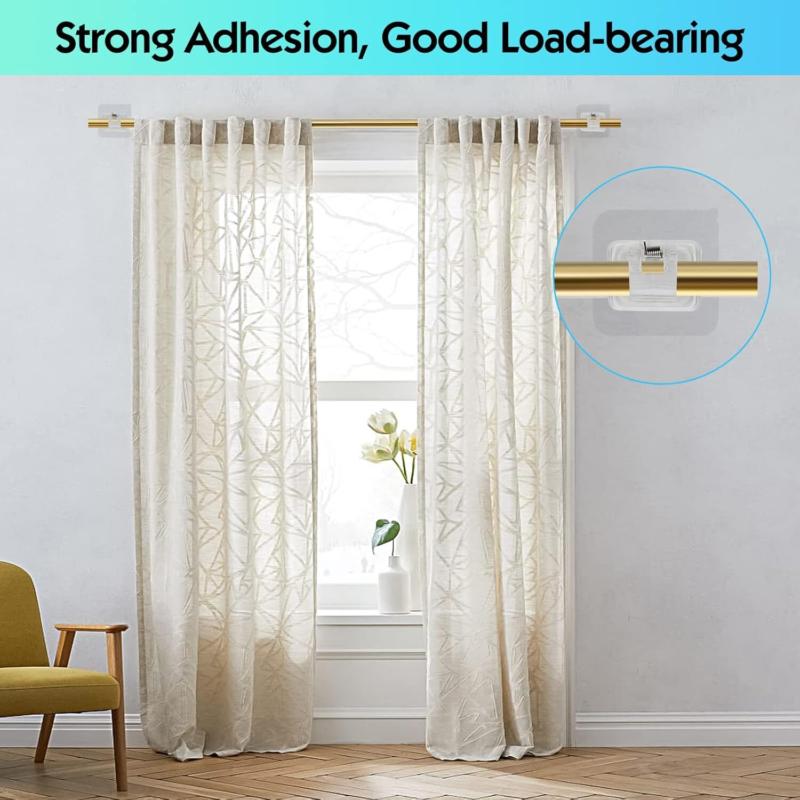 6PCS Self Adhesive Hooks Curtain Rod Bracket Pole Holder Drapery Hook Holders Organiser 6