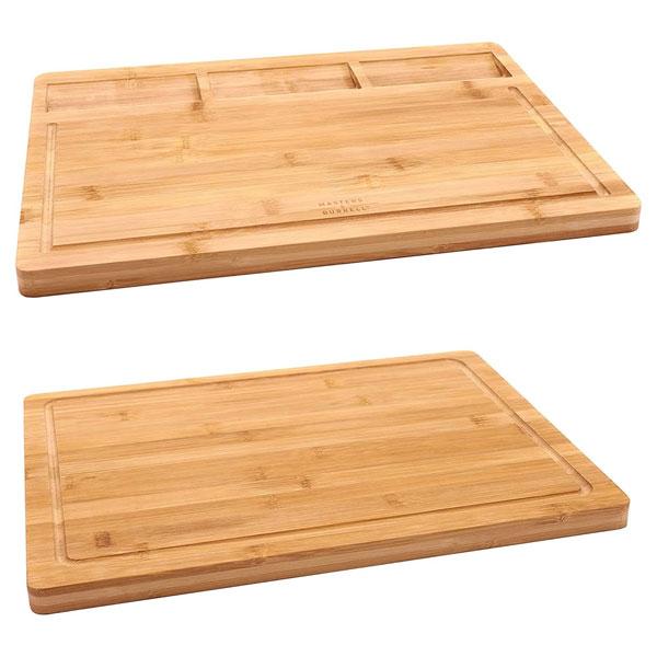 Masters & Burrell Premium Wooden Chopping Board Large 43 x 32.5 x 2 cm Organic Bamboo Cutting Board for Vegetables Bread Fruits Chopping Boards for Kitchens Juice Grooves Built-in 3 Compartments Knives Metal chopping  boards Stylish  Handy 4