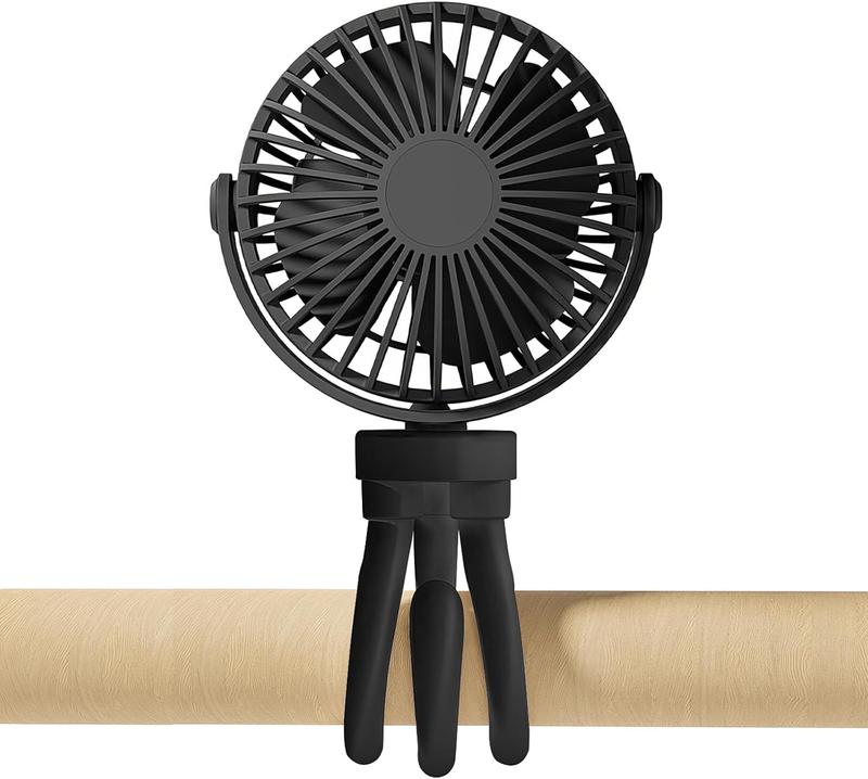 USB Handheld Fan with Flexible Tripod - Personal Portable Fan for Stroller, Car Seat, Desk - Rechargeable and 360° Rotatable - Black- Protection Usb Protection 2