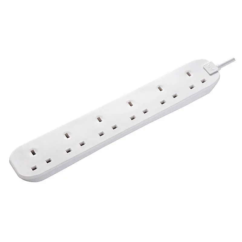 Masterplug BSG210N White 6 Gang 13A Extension Lead 2m - Safe and Neat Solution 1