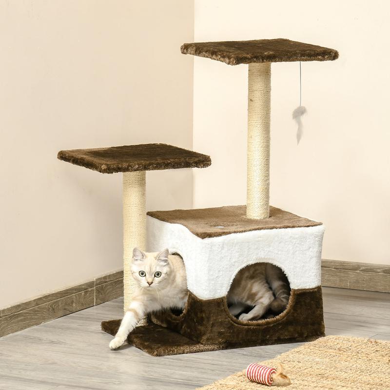 Cat Tree Tower Kitten House Scratching Posts with Condo Perch Interactive Mouse Toy, 45 x 33 x 70 cm, Brown 1