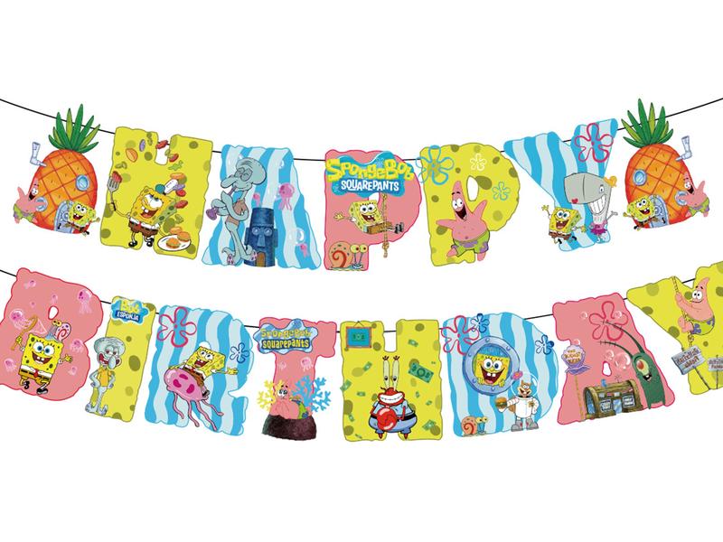 Spon-ge-Bob Square-Pants Birthday Banner, Spon-ge-Bob Balloons, Spon-ge-Bob Cake Toppers 1