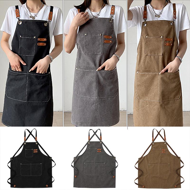 Waxed Canvas Apron for Woodworking Chef Workshop Unisex - Black 5