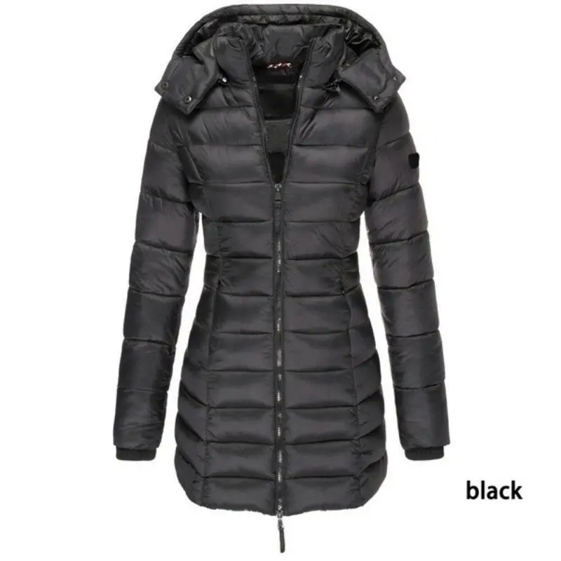 Winter Thicken Warm Women Parkas Zippers Solid Overcoat Casual Long Sleeve Padded Puffer Jacket Female Mid-length Slim Coat Top Womenswear Comfort 7