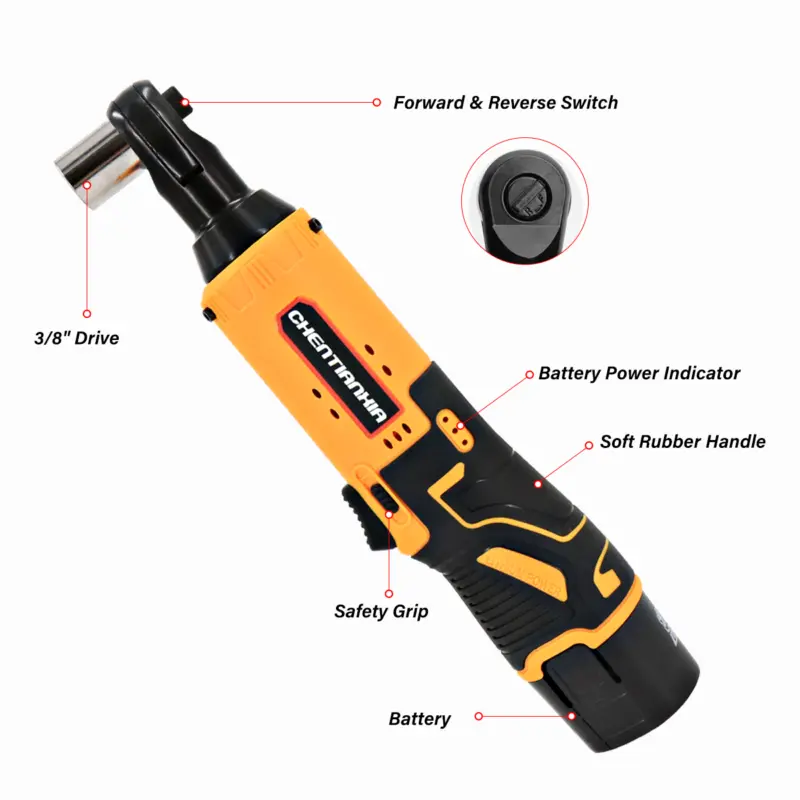 380Nm Electric Cordless Right Ratchet 3/8'' 90 Angle Wrench Power 2 Battery Kit  UK 3