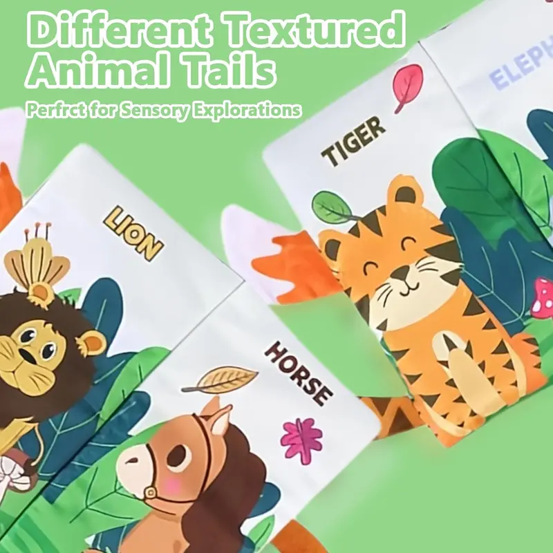 Baby Book Cloth Book Toys Jungle Tails Sensory Book Soft Fabric Crinkle Book Pram Book Early Development Interactive Newborn Gifts for 0 3 6 12 Months Boys Girls 3