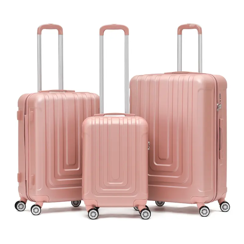 Flight Knight Hard Shell  ABS Outer Check in Carry On Suitcases - Vertical Lines with Curve - Rose Gold 0