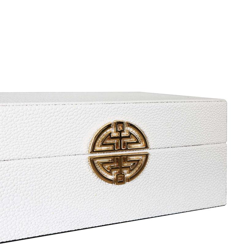 Set of 2 White Faux Leather Jewellery Boxes with Gold Design Organiser 6