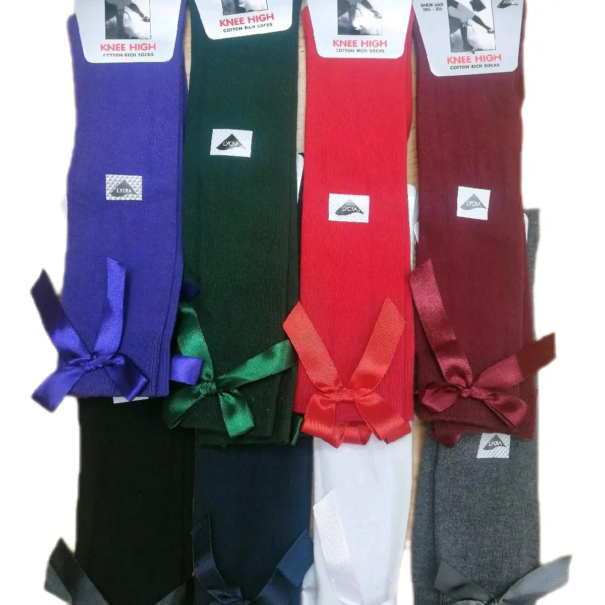back to school knee high socks with bows 3 pairs in a pack