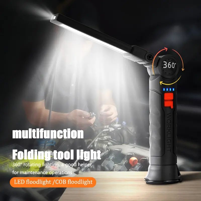 USB Rechargeable COB LED Work Light, 360° Rotatable 4 Modes Portable Light with Magnetic Base, Work Light for Outdoor & Repair Use 2
