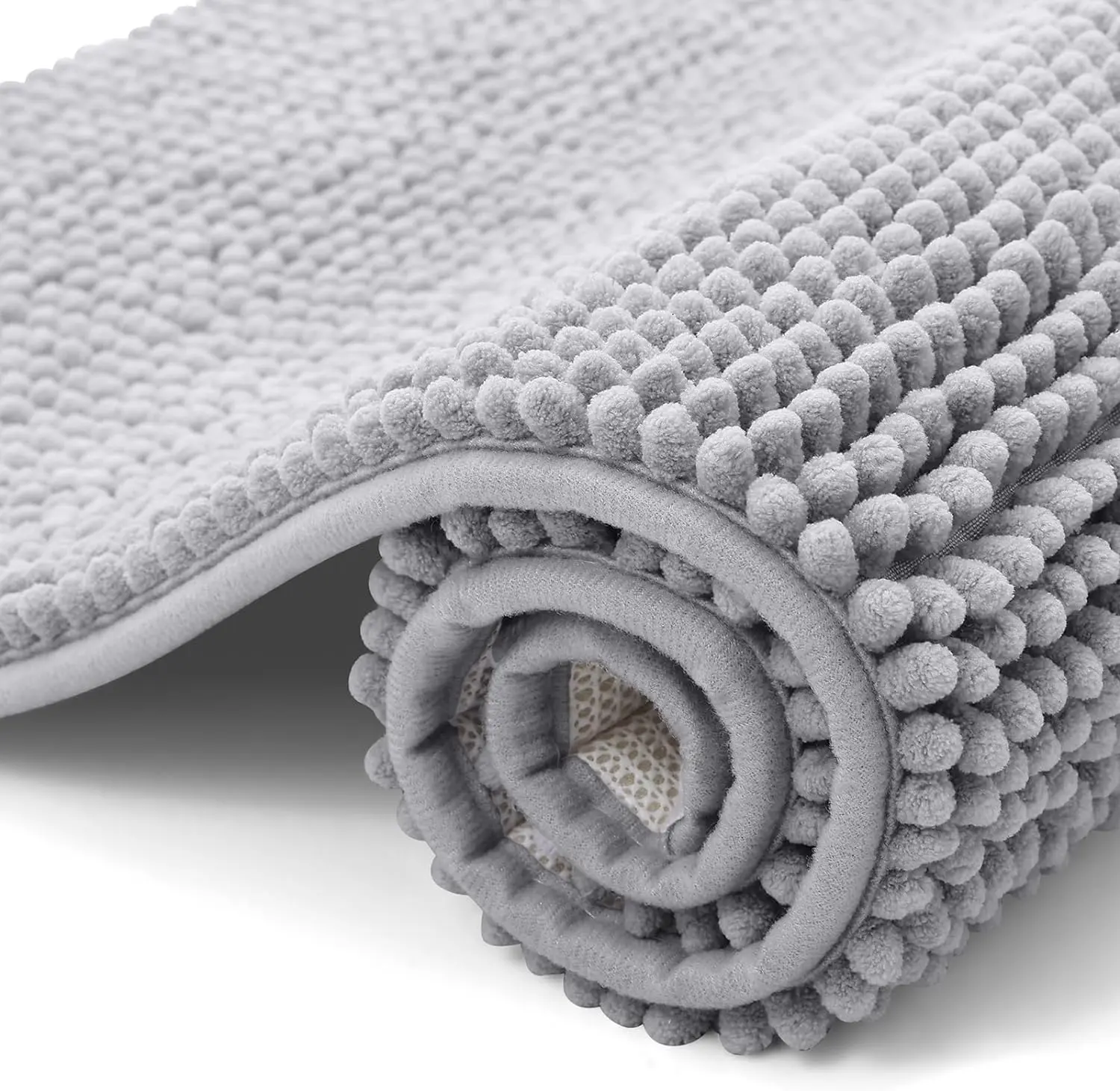 Non Slip Chenille Bath Mat Extra Soft Bathroom Mat, Super Absorbent Fluffy Bath Mats for Bathroom, Machine-Washable Quick Dry Bath Rug Foot Mat, 40 x 60 cm, Grey Cozy