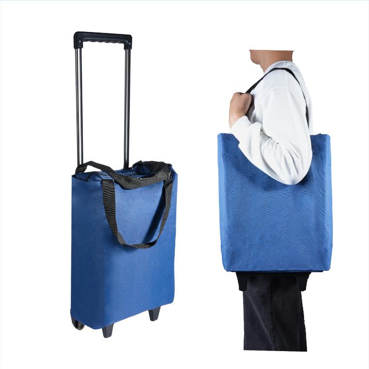 Shopping Trolley on Wheels Foldable Trolley Bags with Telescopic Handle Reusable Water Proof Trolley Bag 2 in 1 Shopping Trolleys Suitable for Shopping Supermarkets and Travel Blue 8