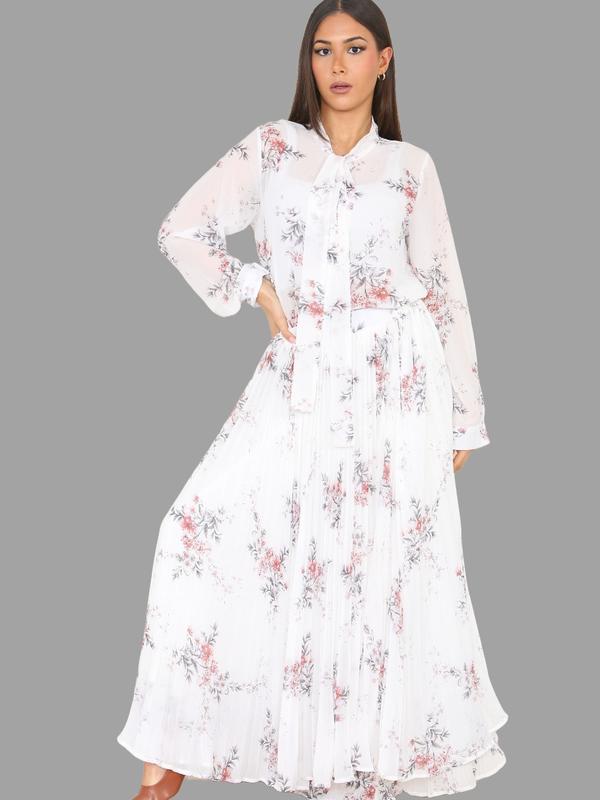 White floral chiffon Skirt with Top 1