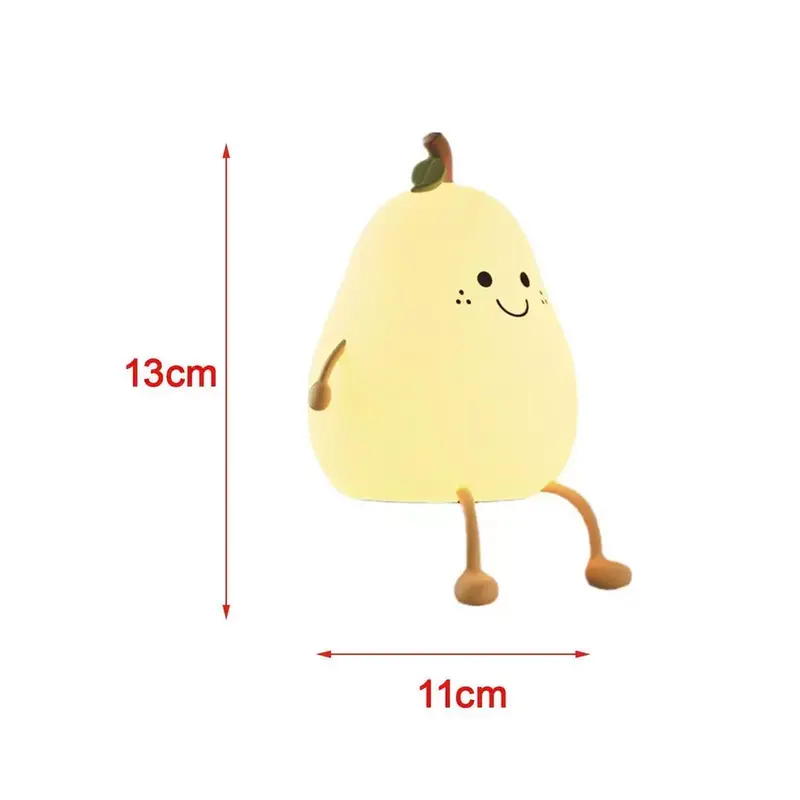 LED Pear Night Light Table Lamp Color Change USB Rechargeable for Bedroom UK - Cute Silicone Design Cable Charging 7