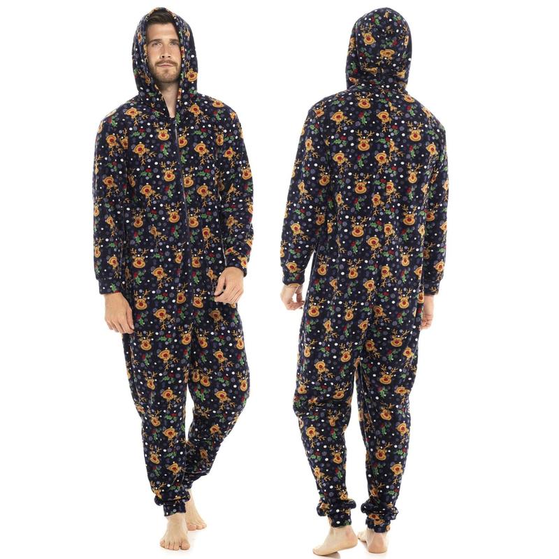 Kraftd Unisex Christmas Hooded Pyjamas - Festive All-in-One Loungewear for Men & Women | Couples Matching Xmas Onesies 2