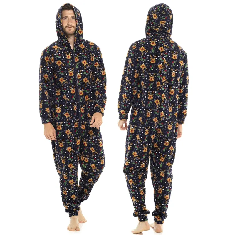 Kraftd Unisex Christmas Hooded Pyjamas - Festive All-in-One Loungewear for Men & Women | Couples Matching Xmas Onesies 2