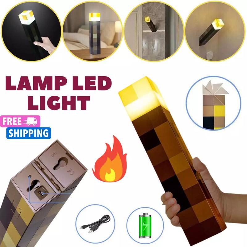 Product Introduction of Minecraft Game Torch Lamp Led Night Light Home Decors USB Rechargeable Kids Gift MC Wall mountable Game fans Home Decoration Gifts for Gamers Soft light without glare 7