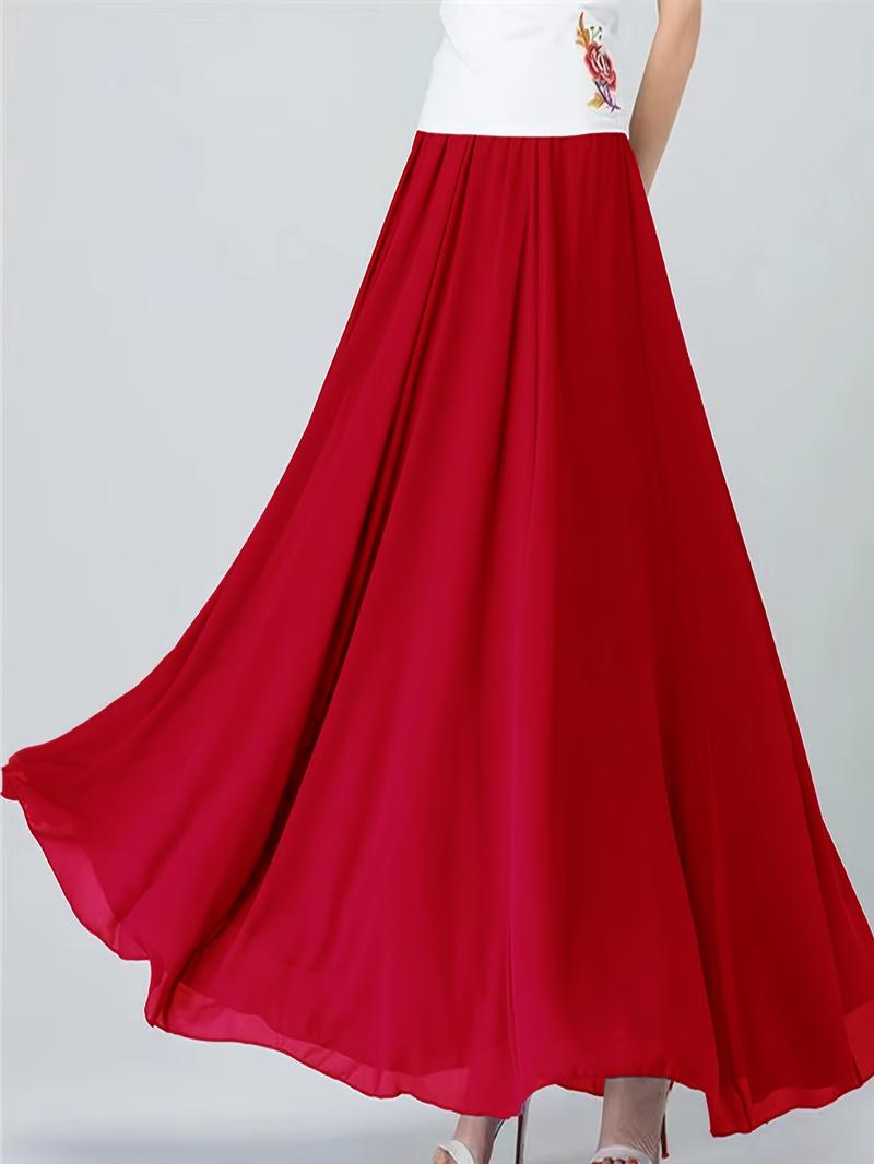 Product Introduction of Elegant Women's High-Waist Chiffon Skirt - Slimming A-Line Silhouette, Flowing Maxi Dance Skirt with Ruffled Hem, Polyester, Machine Washable - Perfect for All Seasons 18