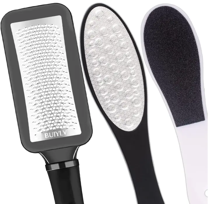 Foot Files Stainless Steel Pedicure and Dual Sided Foot File Hard Skin Remover Professional Foot Care Tool for Hard Skin and Dry Cracked Feet Scraper - 3pcs/Set