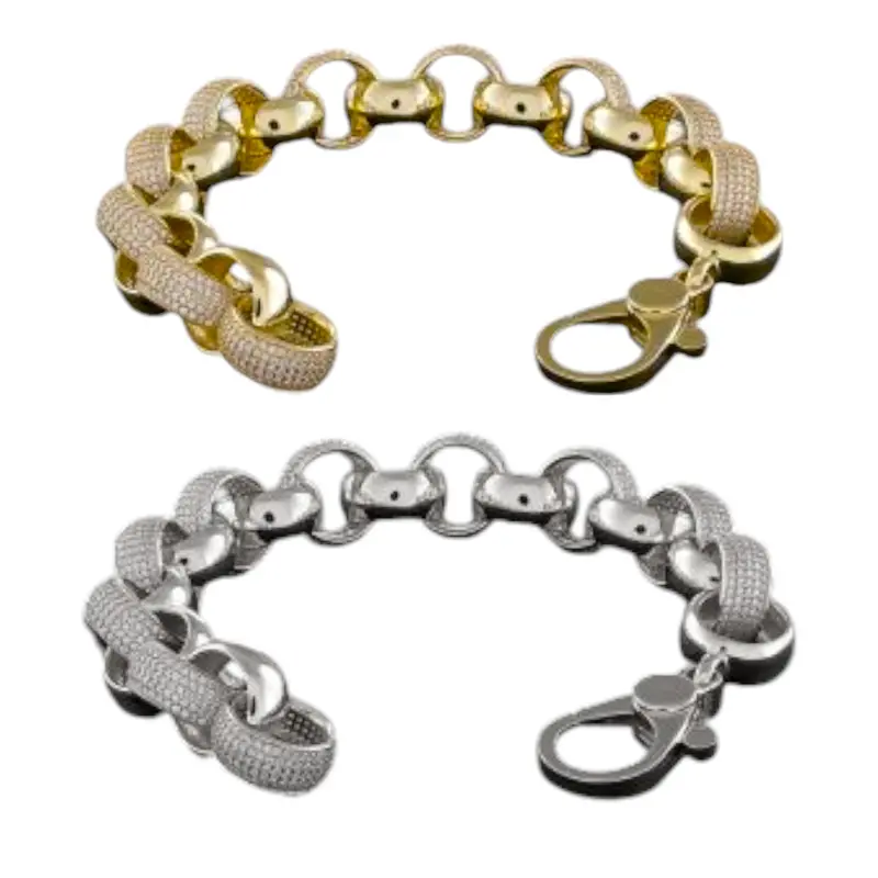 Iced Out Belcher Chain Bracelet XL Gold Silver Male Female Romany Link 0