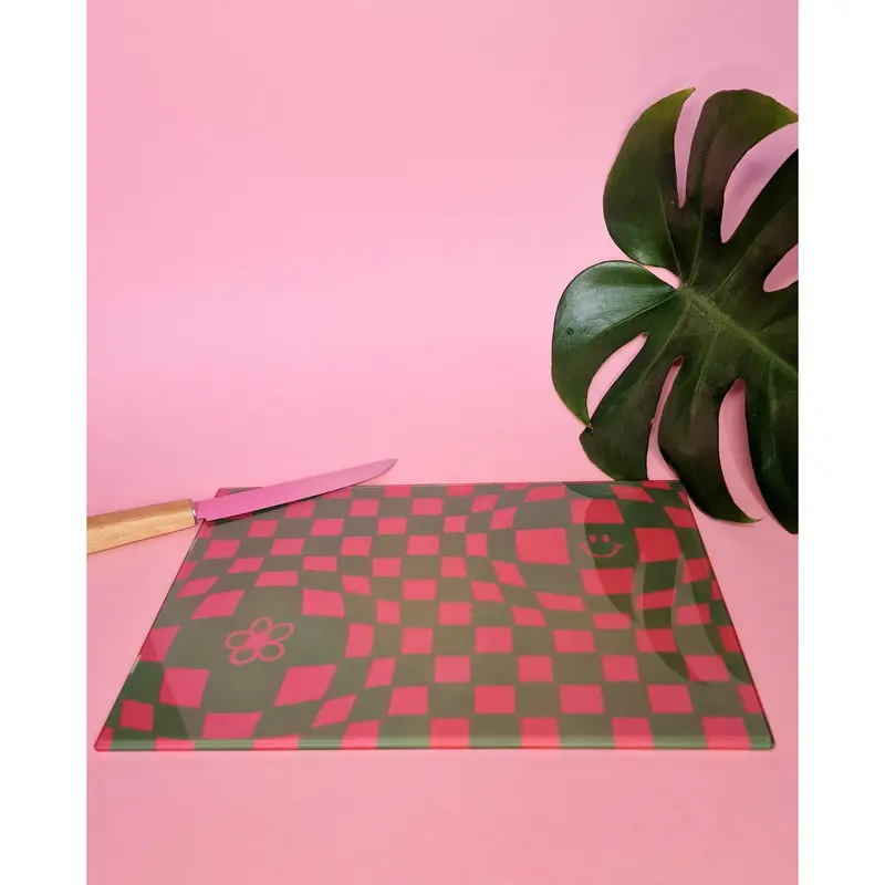 Pink & Green Funky Checkered Chopping Board 6