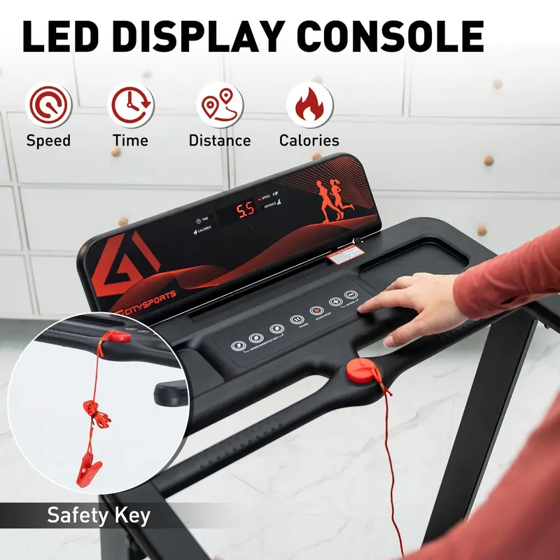 CITYSPORTS Folding treadmill CS-WP9, Foldable Walking Running Machine,2.0HP, for Home,Bluetooth Speaker,LED Display,exercise equipment,Phone Holder,Adjustable Speeds 0.6-7.8 MPH,gym equipments,gym equipment 1